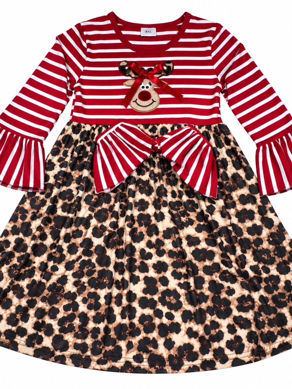 Source Unknown Red & Beige Leopard Reindeer Girls holiday Dress 926.200